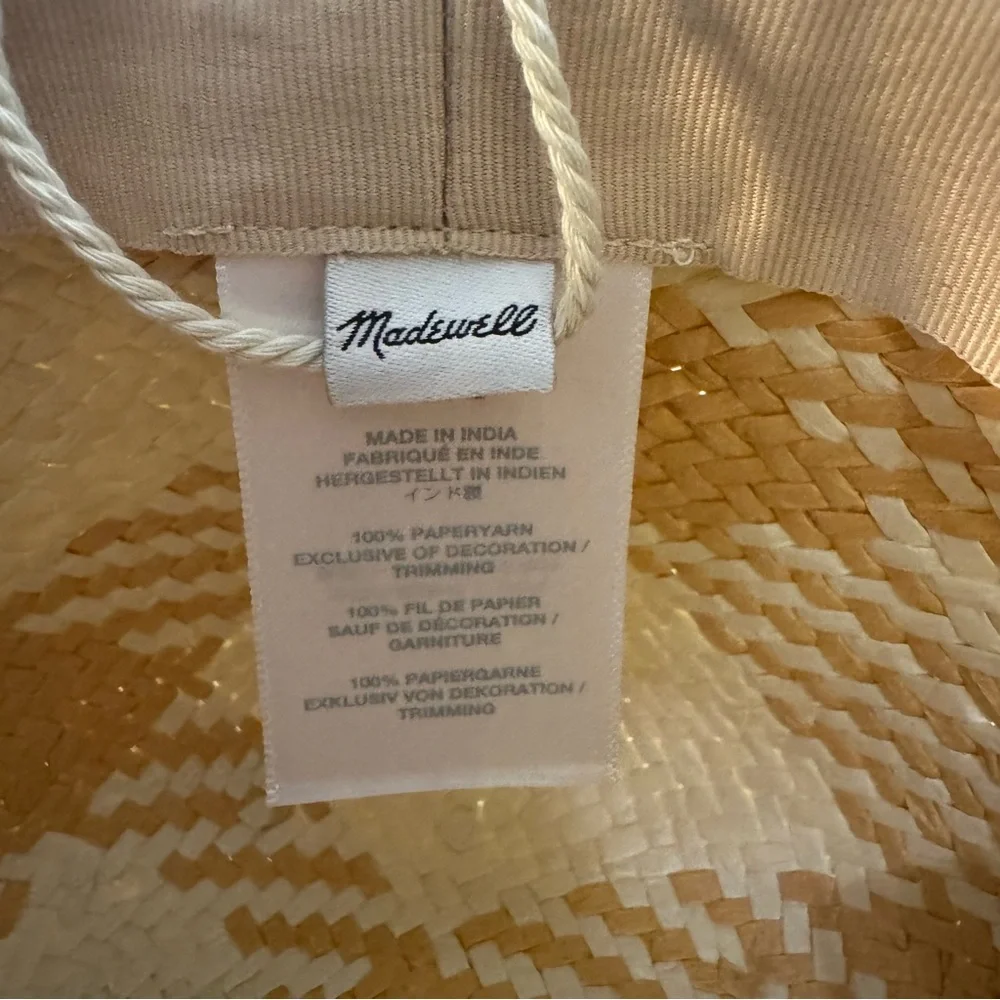 NWT Madewell Windowpane Wide-Brimmed Woven Straw Hat, Size S/M,  Style NG165